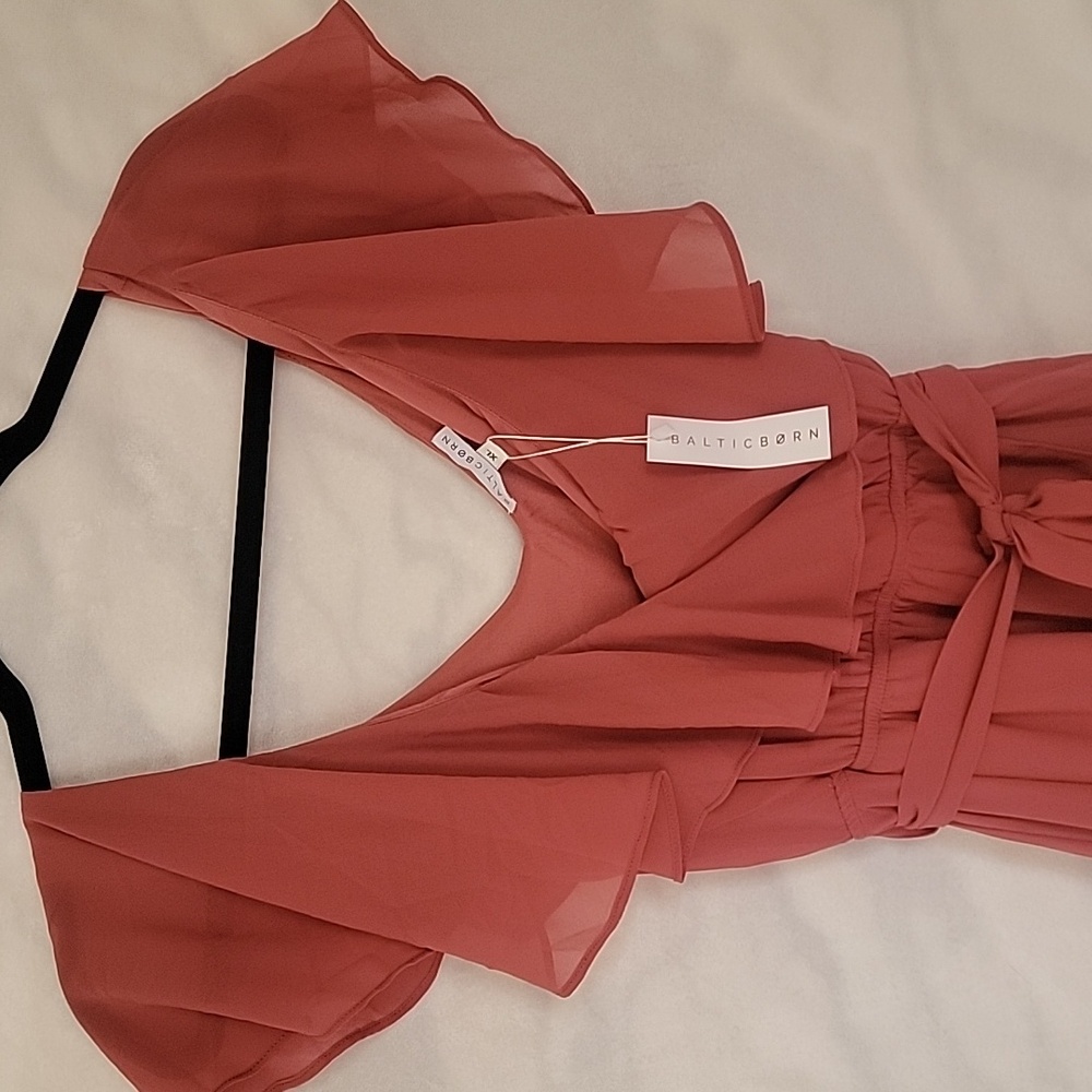 Baltic Born Dusty Rose Ruffled V-Neck Maxi Dress